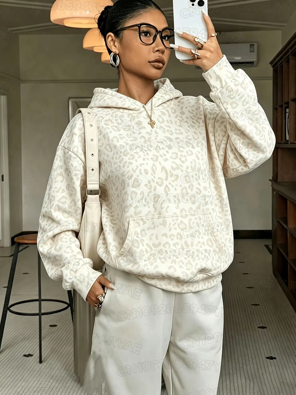 Autumn and Winter Women'S Sweatshirt Leopard Print Graphic Hooded Hoodies Unisex Pullovers Hip Hop Men Hoodie Tops