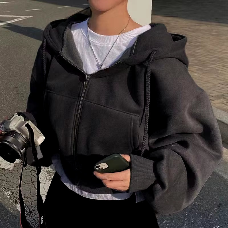 Mila Oversized Cropped Zip Hoodie