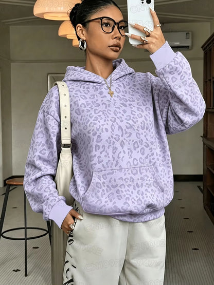 Autumn and Winter Women'S Sweatshirt Leopard Print Graphic Hooded Hoodies Unisex Pullovers Hip Hop Men Hoodie Tops