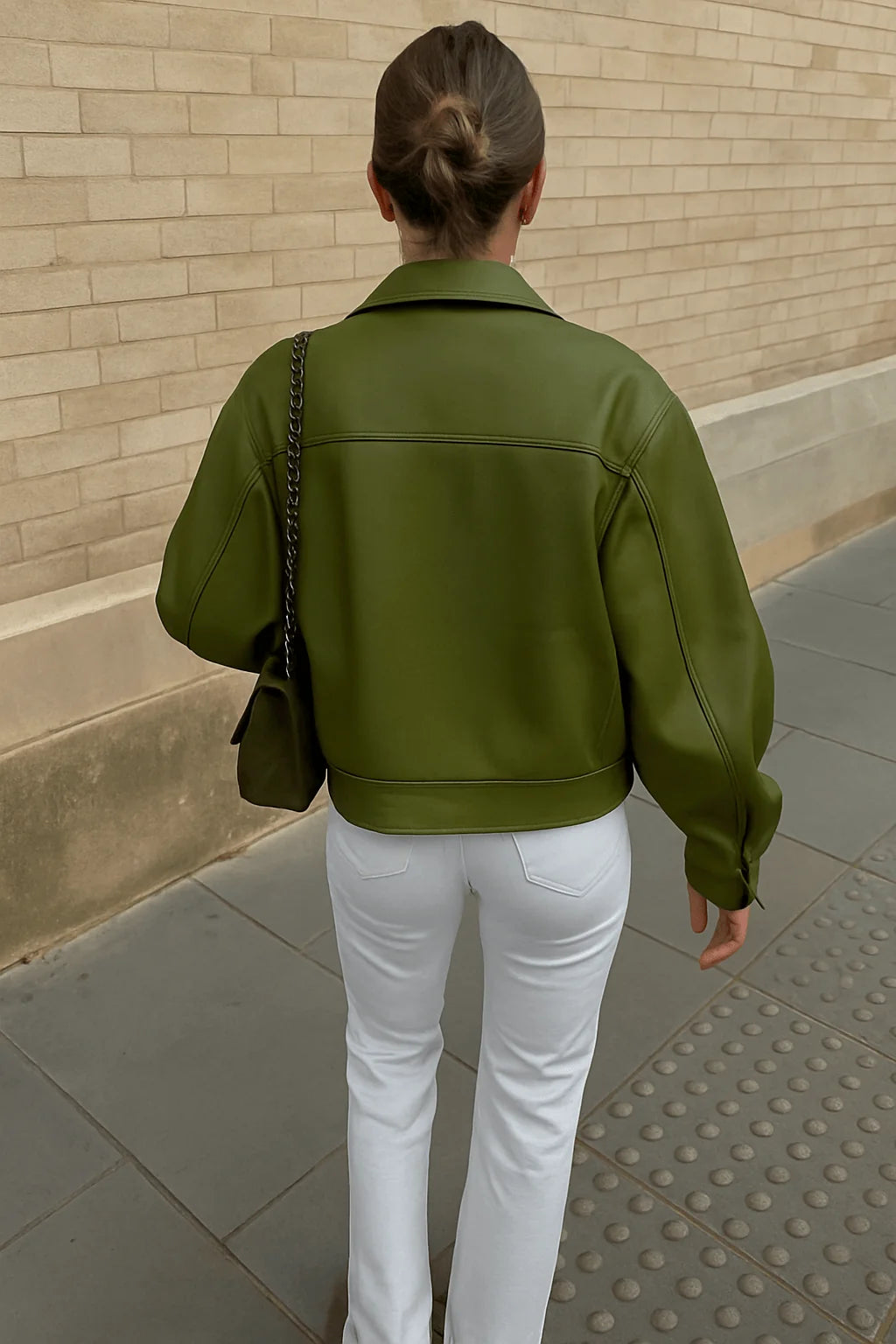 Elara Olive Vegan Leather Jacket