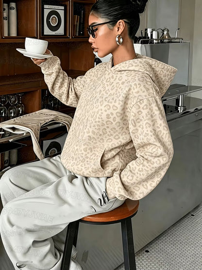 Autumn and Winter Women'S Sweatshirt Leopard Print Graphic Hooded Hoodies Unisex Pullovers Hip Hop Men Hoodie Tops