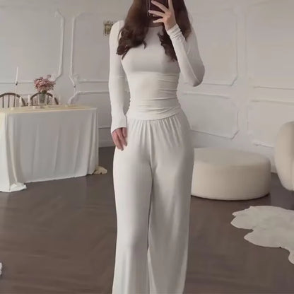 Women'S Fashionable round Neck Long Sleeve Elastic Waist Pants Set Casual Style Two-Piece Suit Autumn Collection Trendy Outfit