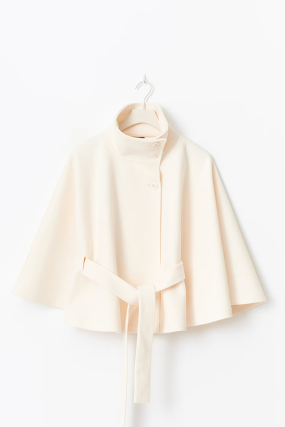 Diana Belted Funnel-Neck Cape Jacket