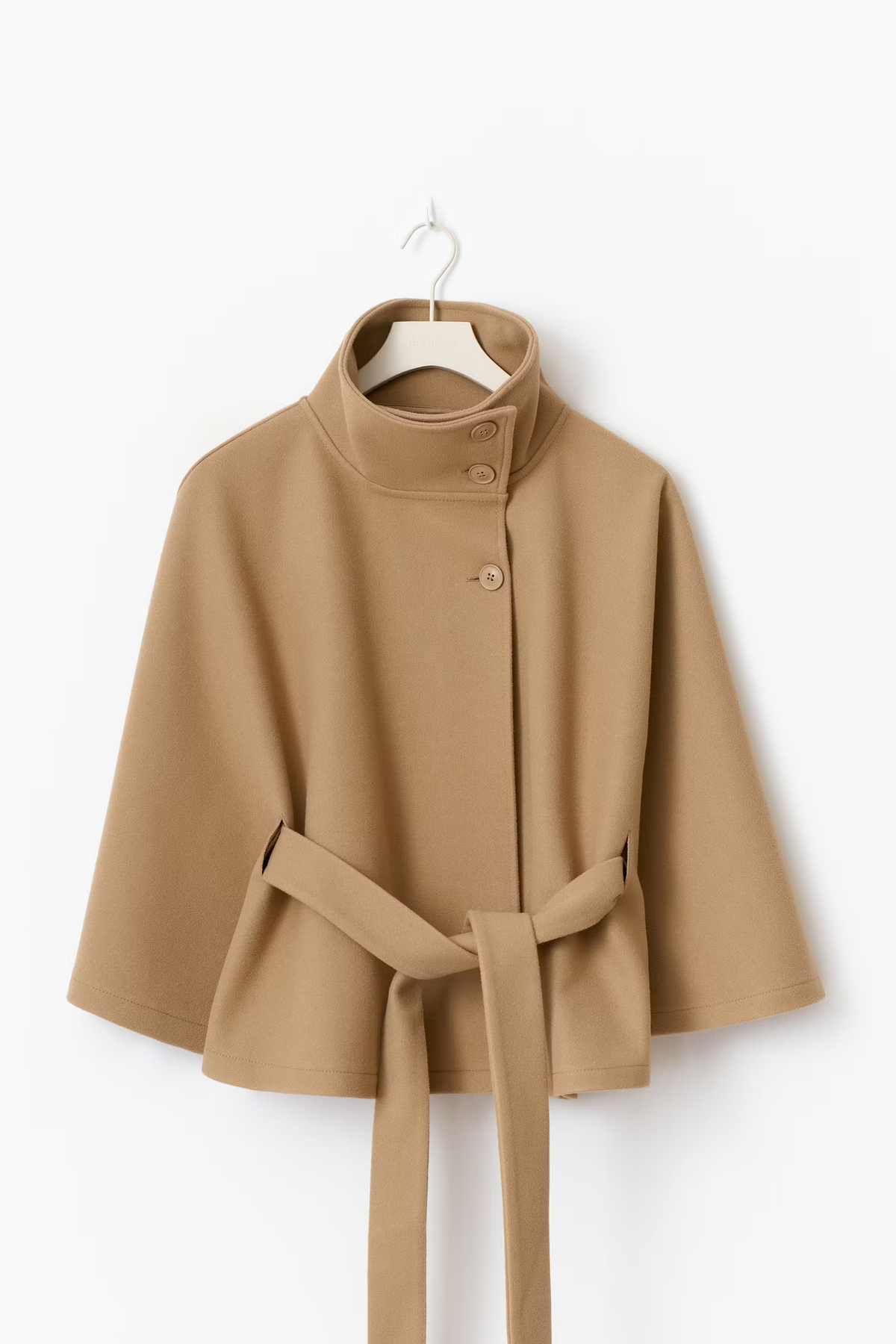 Diana Belted Funnel-Neck Cape Jacket