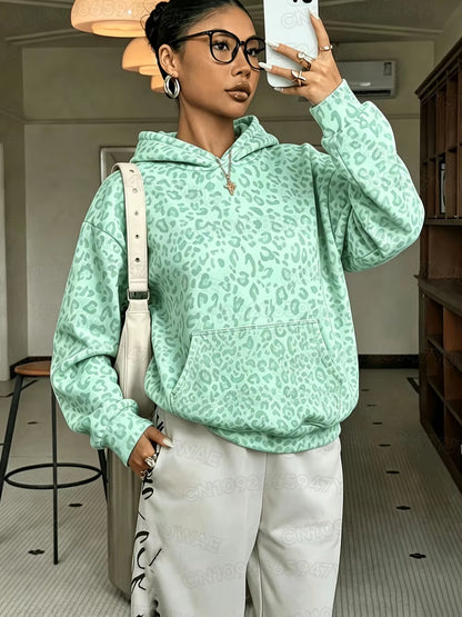 Autumn and Winter Women'S Sweatshirt Leopard Print Graphic Hooded Hoodies Unisex Pullovers Hip Hop Men Hoodie Tops
