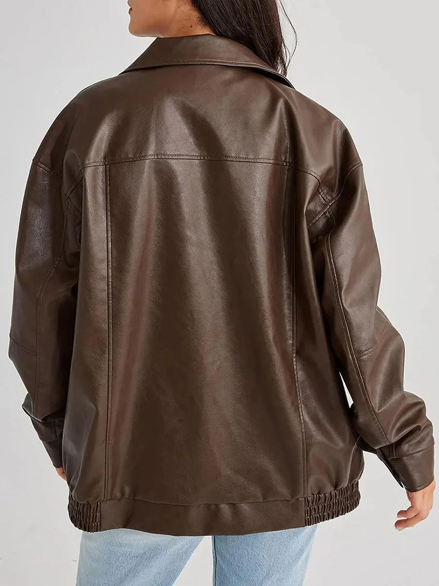 Isolde Oversized Faux Leather Bomber Jacket