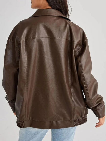 Isolde Oversized Faux Leather Bomber Jacket
