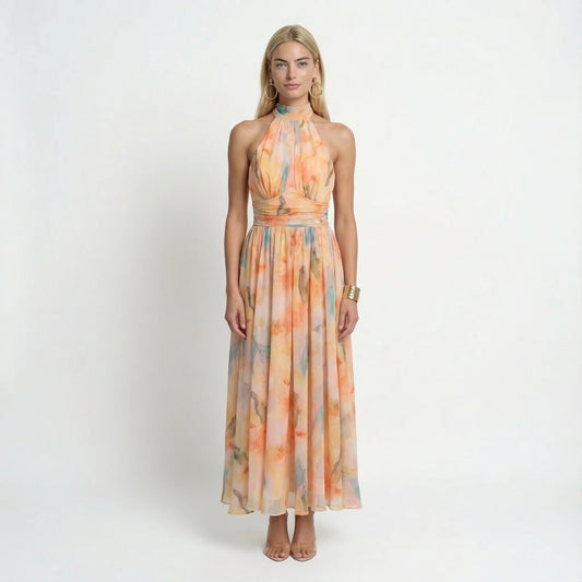 Aurelia Watercolour Halter Maxi Dress