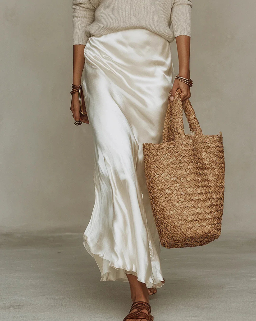 Rosalie Satin Midi & Soft-Knit Layered Set