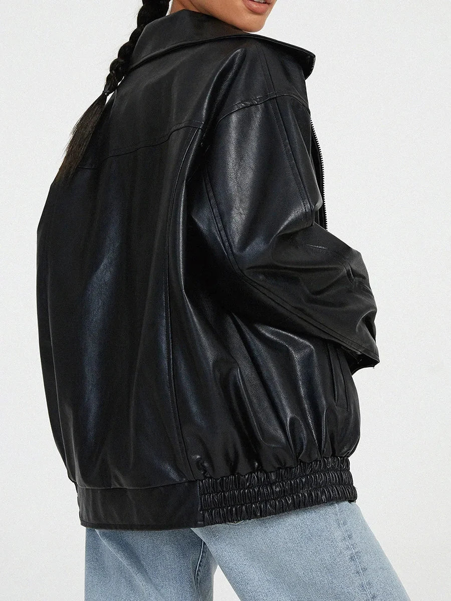 Isolde Oversized Faux Leather Bomber Jacket