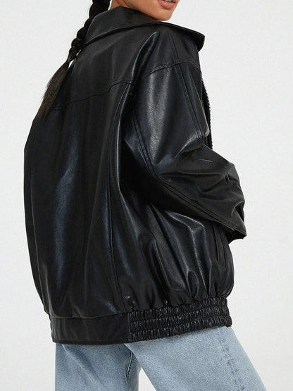 Isolde Oversized Faux Leather Bomber Jacket