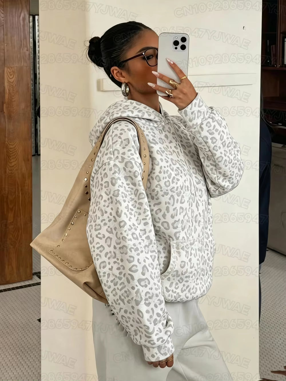 Autumn and Winter Women'S Sweatshirt Leopard Print Graphic Hooded Hoodies Unisex Pullovers Hip Hop Men Hoodie Tops