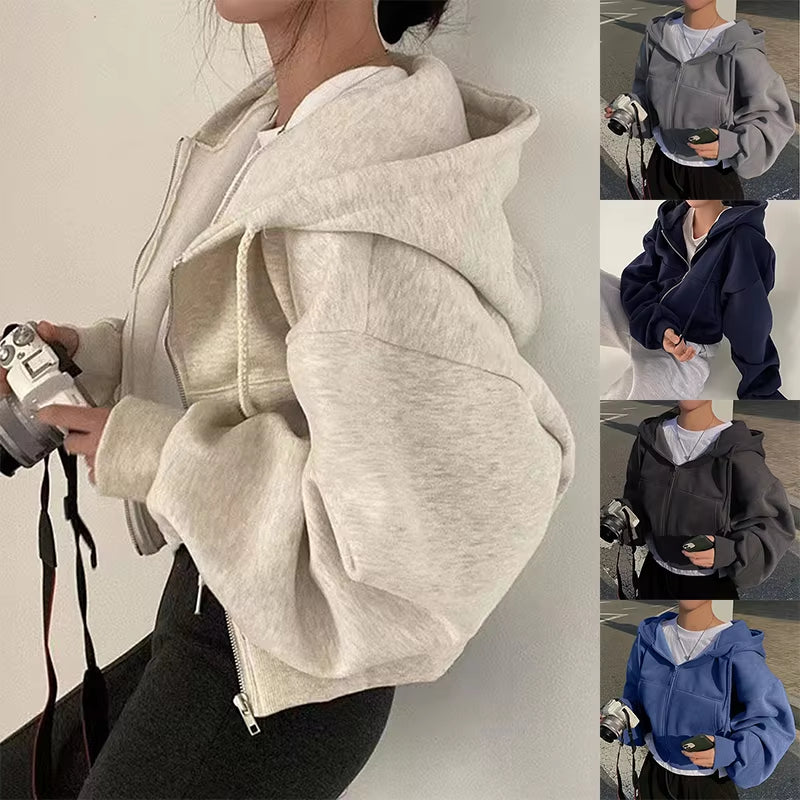 Mila Oversized Cropped Zip Hoodie