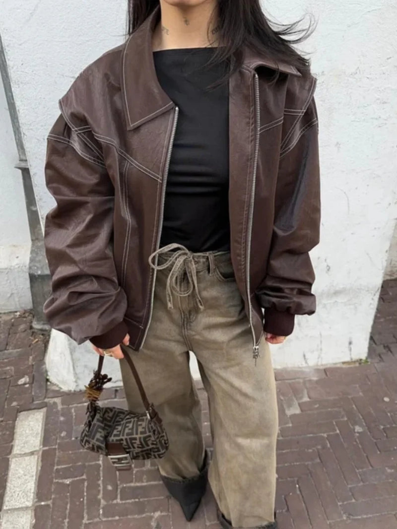 Valentina Oversized Faux Leather Bomber