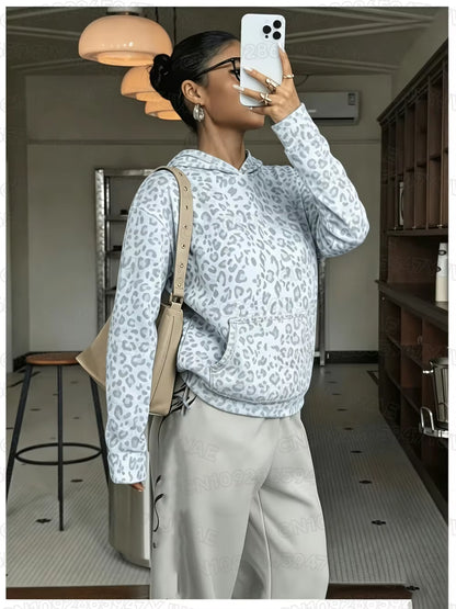Autumn and Winter Women'S Sweatshirt Leopard Print Graphic Hooded Hoodies Unisex Pullovers Hip Hop Men Hoodie Tops