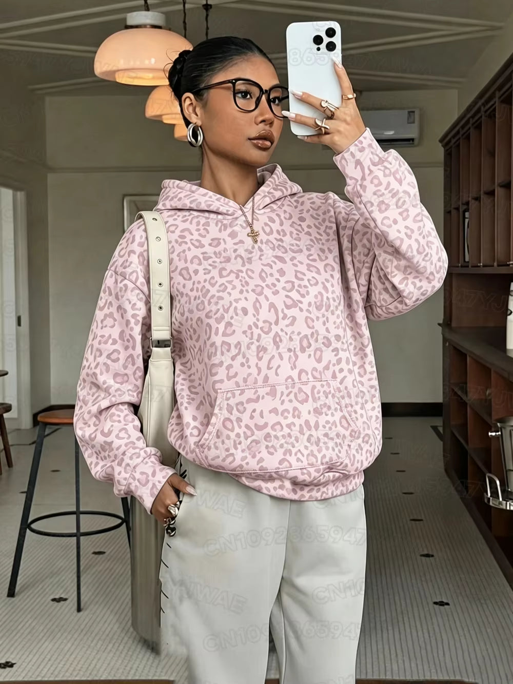 Autumn and Winter Women'S Sweatshirt Leopard Print Graphic Hooded Hoodies Unisex Pullovers Hip Hop Men Hoodie Tops