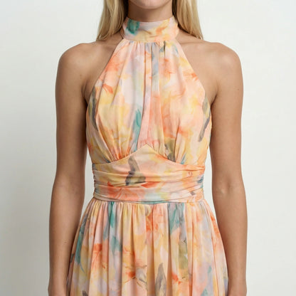 Aurelia Watercolour Halter Maxi Dress