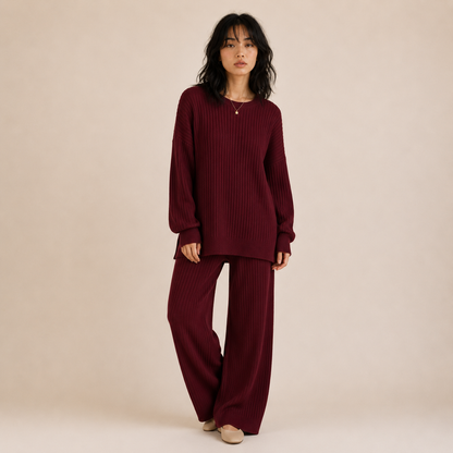 Soraious Ribbed Knit Wide-Leg Lounge Set