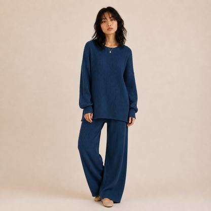 Soraious Ribbed Knit Wide-Leg Lounge Set