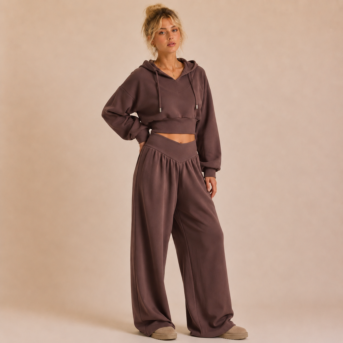 Laurel V-Waist Wide-Leg Hoodie Set
