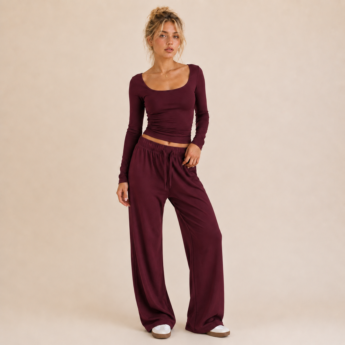 Althea Square-Neck Wide-Leg Lounge Set