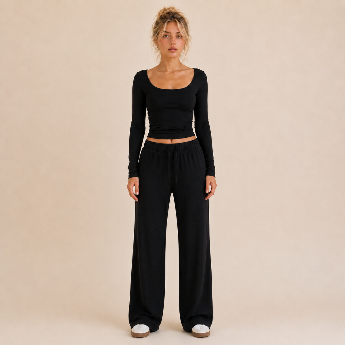 Althea Square-Neck Wide-Leg Lounge Set