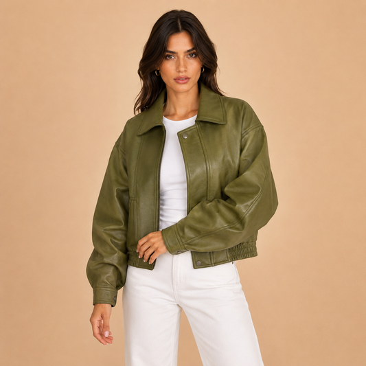 Elara Olive Leather Jacket
