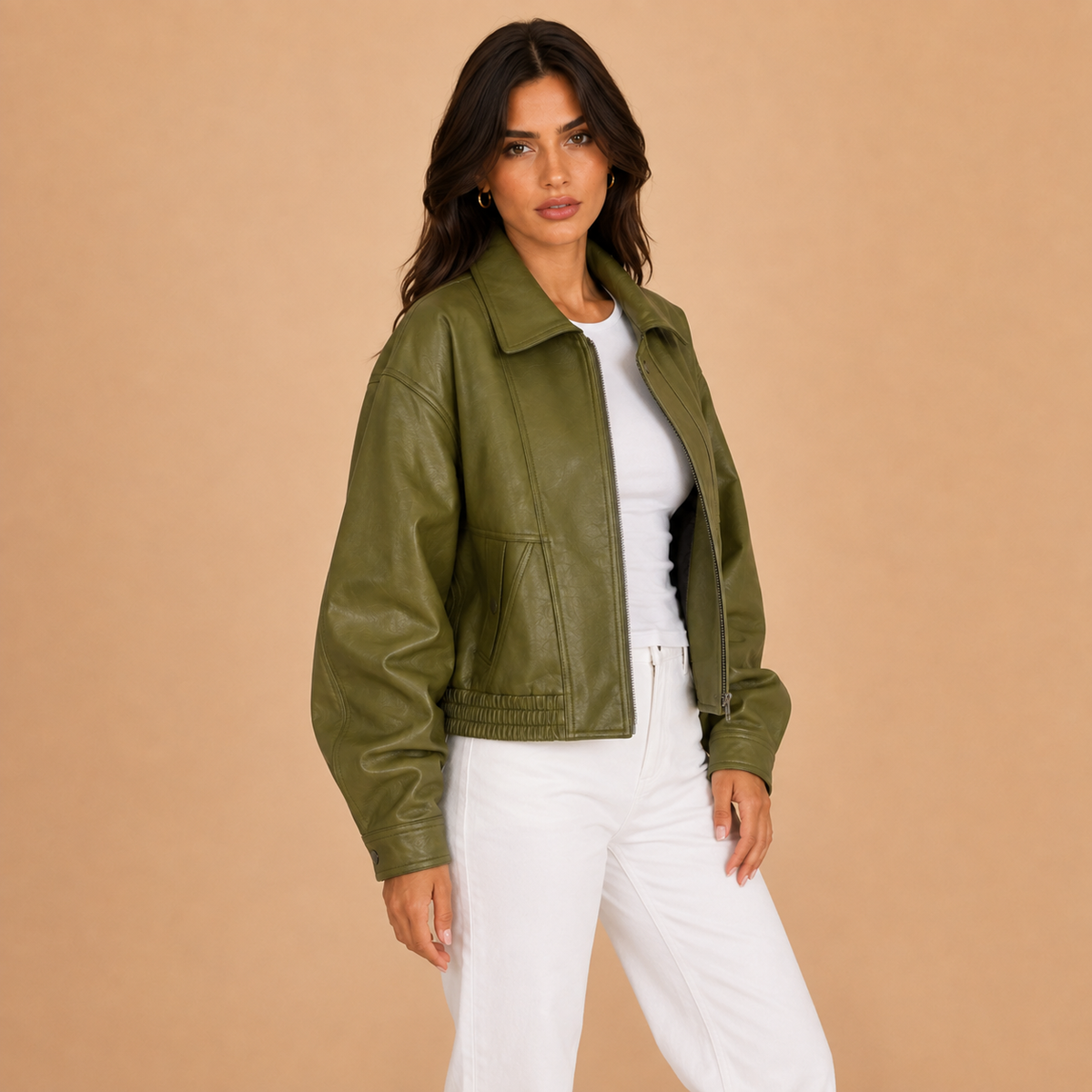Elara Olive Leather Jacket