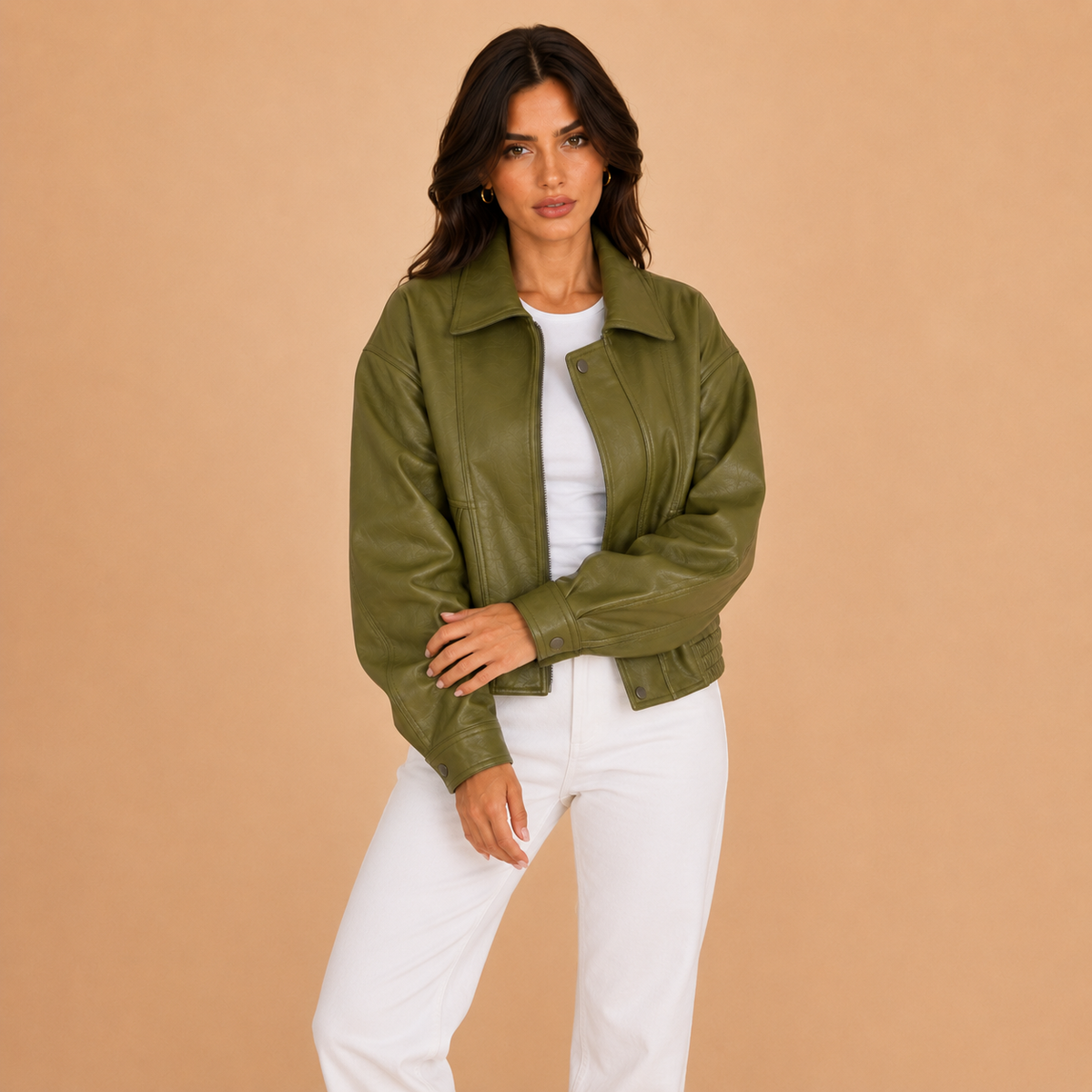 Elara Olive Leather Jacket
