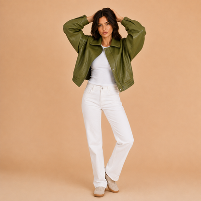 Elara Olive Leather Jacket