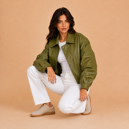 Elara Olive Leather Jacket