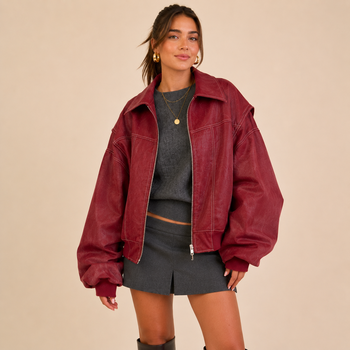 Valentina Oversized Faux Leather Bomber
