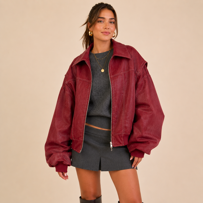 Valentina Oversized Faux Leather Bomber
