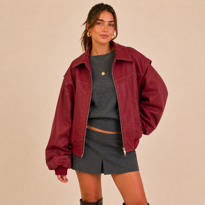 Valentina Oversized Faux Leather Bomber