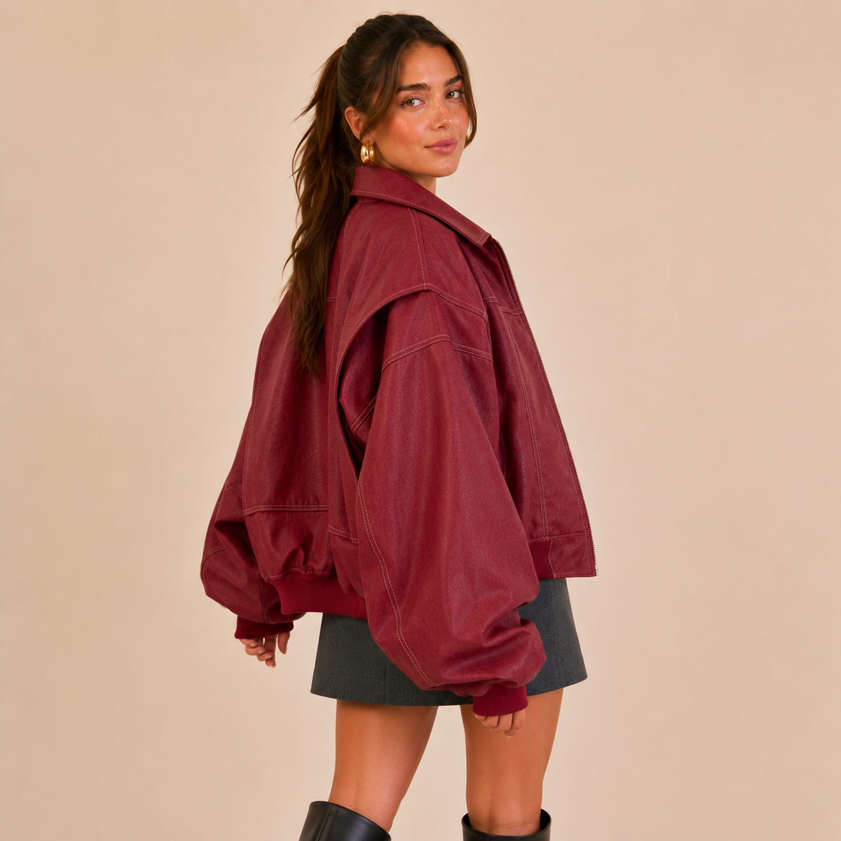 Valentina Oversized Faux Leather Bomber