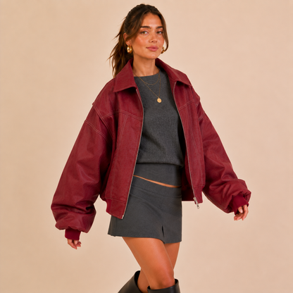Valentina Oversized Faux Leather Bomber
