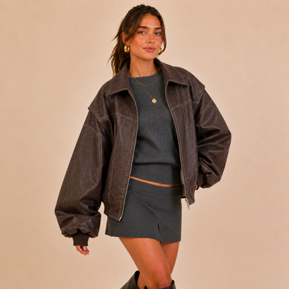 Valentina Oversized Faux Leather Bomber