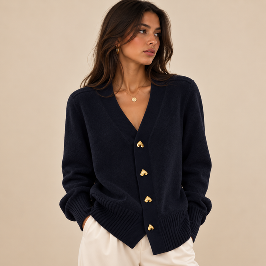 Amoura Heart-Button Knit Cardigan