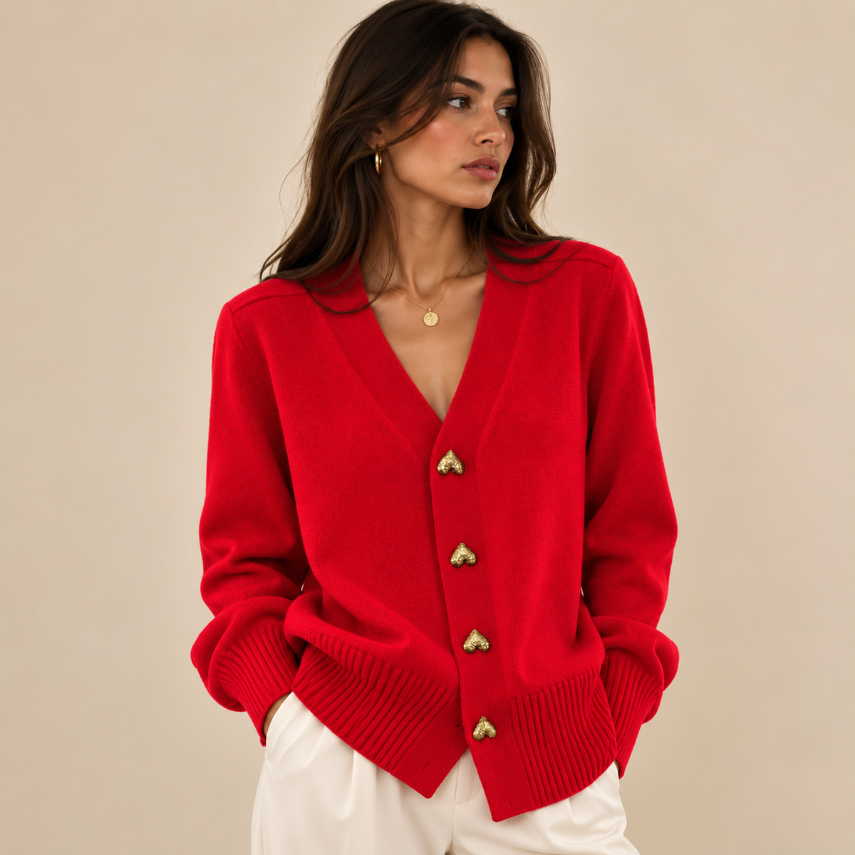 Amoura Heart-Button Knit Cardigan