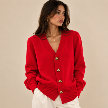 Amoura Heart-Button Knit Cardigan