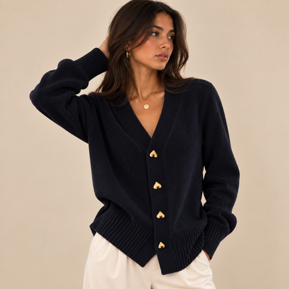 Amoura Heart-Button Knit Cardigan