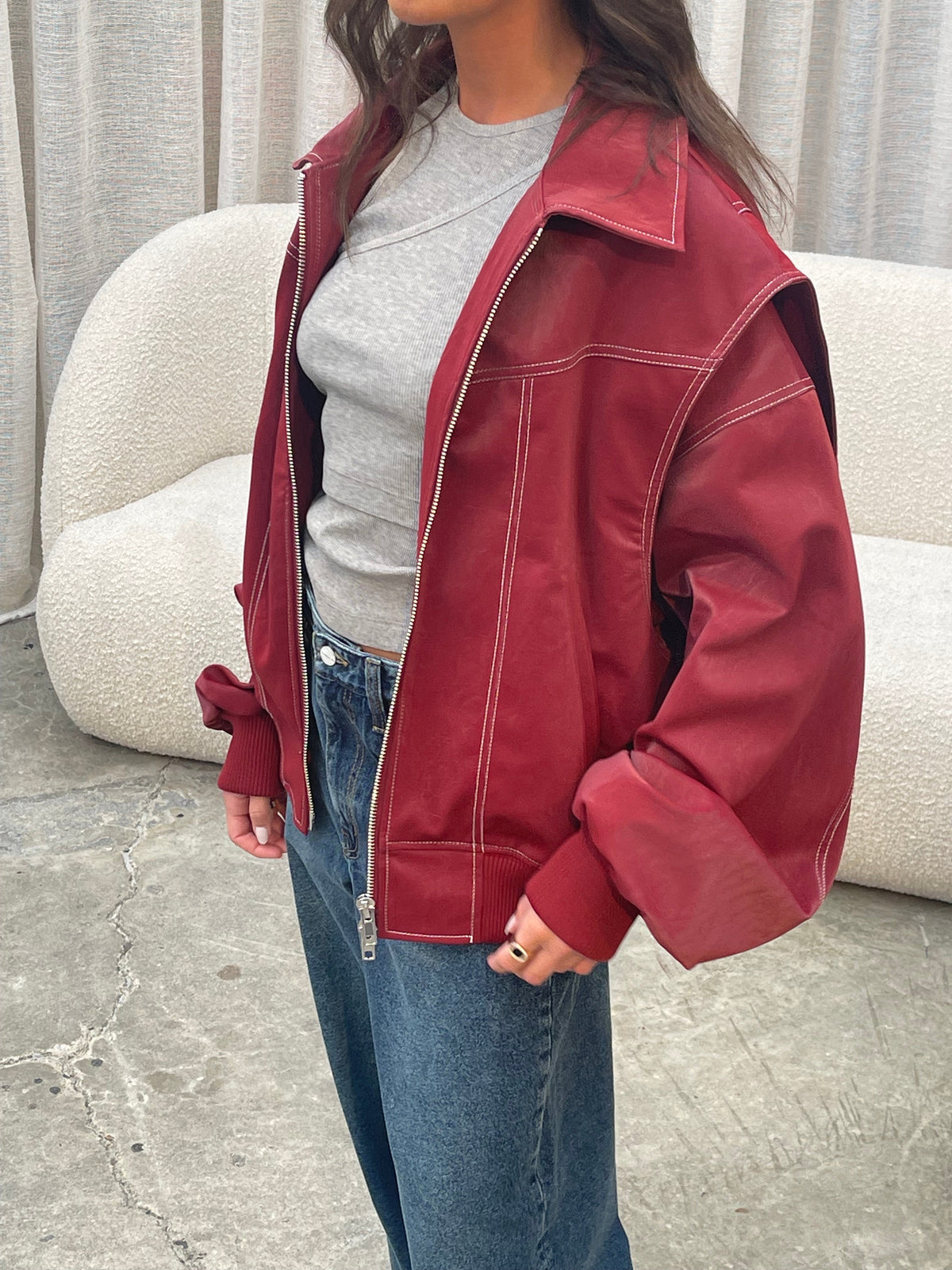 Valentina Oversized Faux Leather Bomber