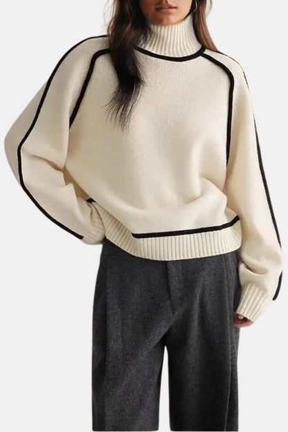 Noelle Contrast Trim Turtleneck Sweater