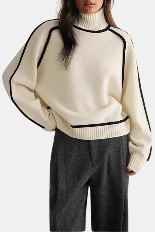 Noelle Contrast Trim Turtleneck Sweater