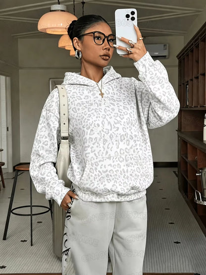 Autumn and Winter Women'S Sweatshirt Leopard Print Graphic Hooded Hoodies Unisex Pullovers Hip Hop Men Hoodie Tops