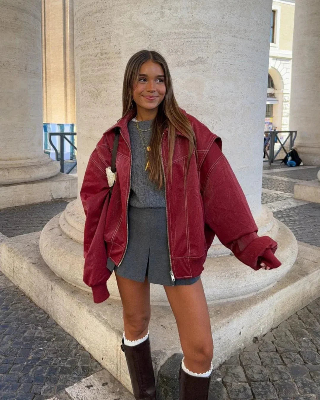 Valentina Oversized Faux Leather Bomber