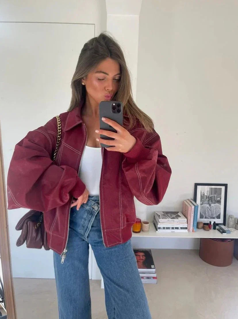 Valentina Oversized Faux Leather Bomber