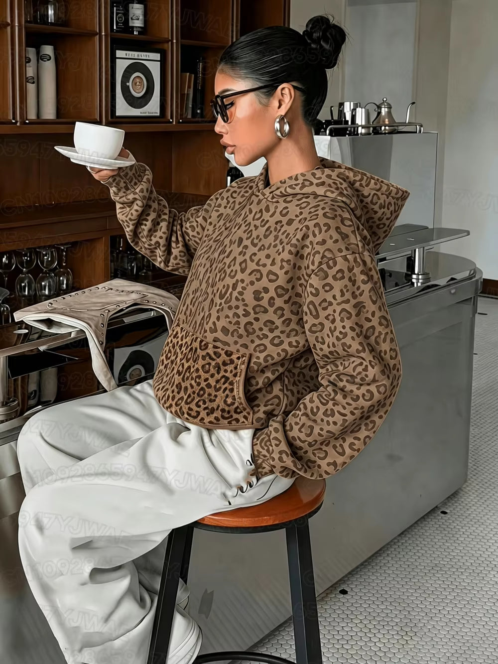 Autumn and Winter Women'S Sweatshirt Leopard Print Graphic Hooded Hoodies Unisex Pullovers Hip Hop Men Hoodie Tops