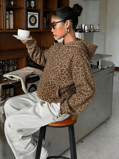 Autumn and Winter Women'S Sweatshirt Leopard Print Graphic Hooded Hoodies Unisex Pullovers Hip Hop Men Hoodie Tops