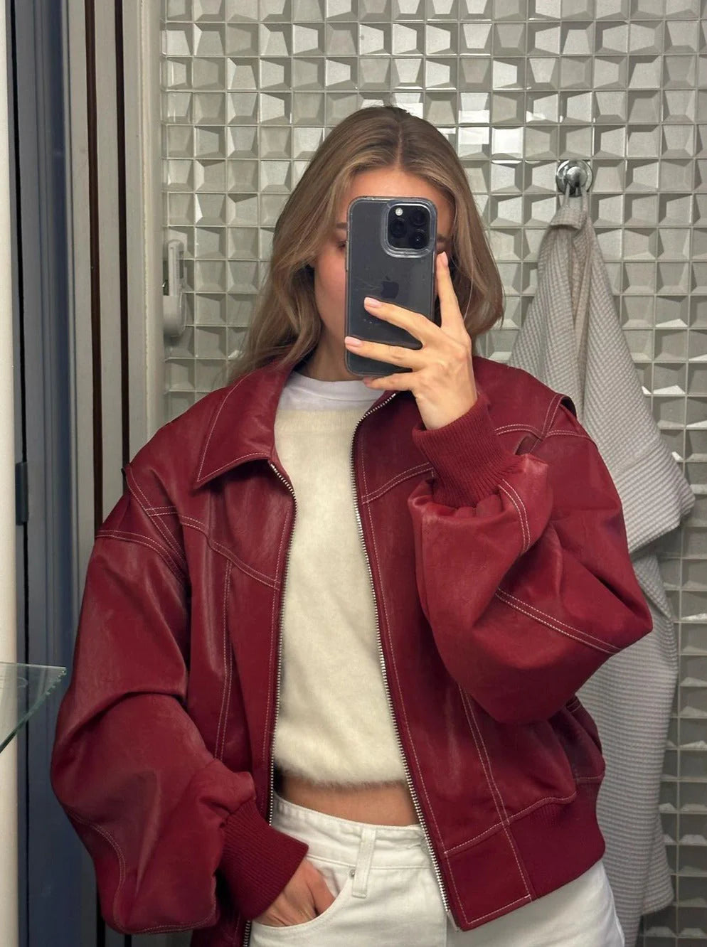 Valentina Oversized Faux Leather Bomber